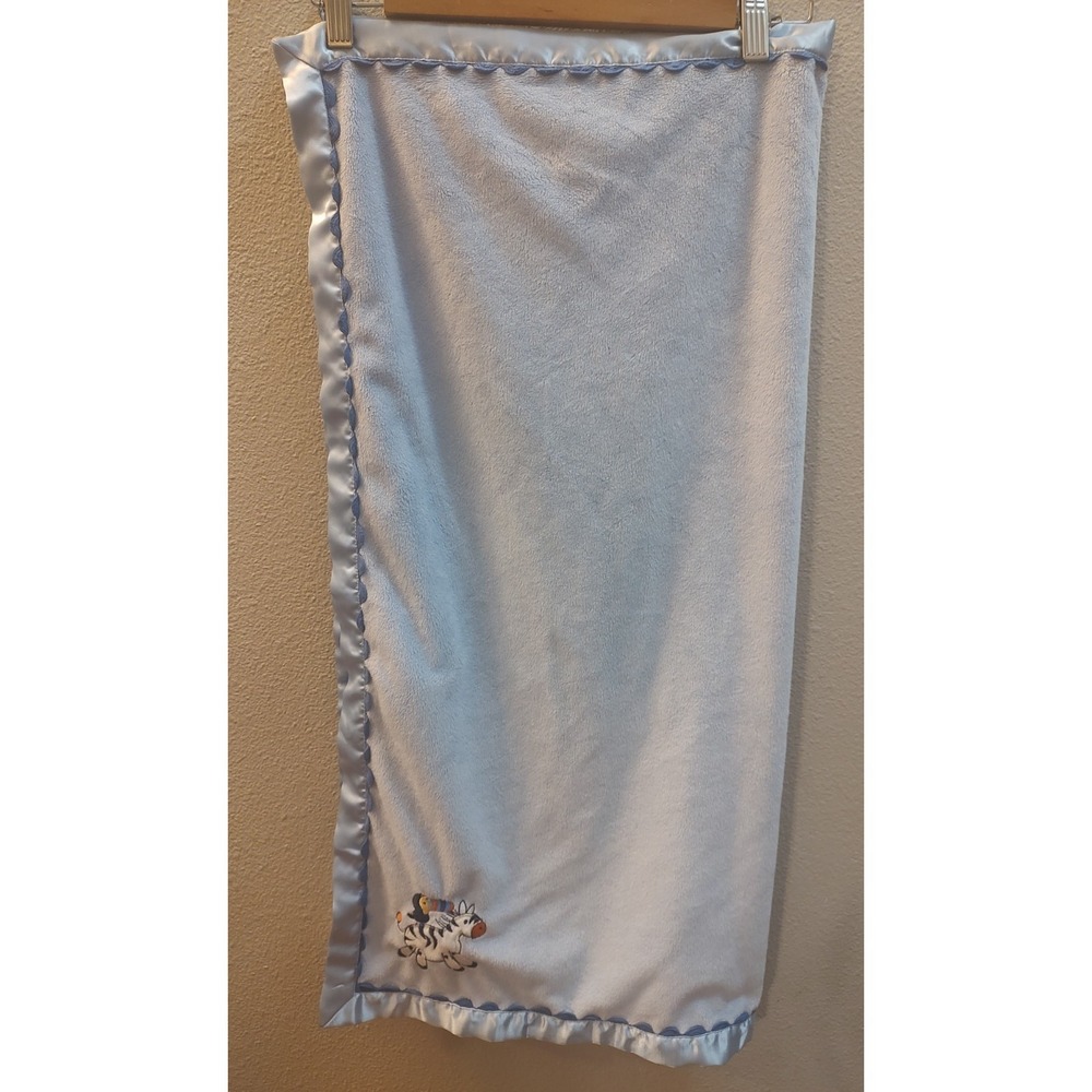 Baby Connection Satin Trim Blue Zebra Soft Fleece Baby Blanket Security Lovey B9